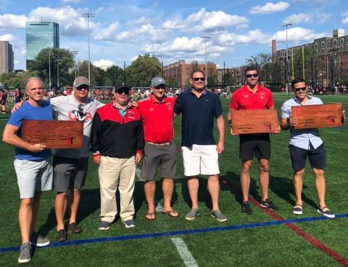 Jim Grace, Rich Hilton, Tony Kal, Eric Graham, Mark Phillips, Chris Frazier and Nino Balduzzi with Hall of Fame plaques