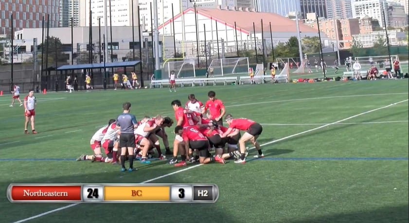Scrum against BC at Carter Playground with the score 24–3 on screen