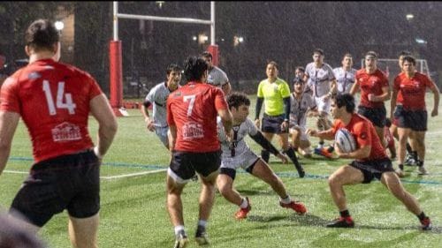 The Maddogs attack in the rain against Fordham
