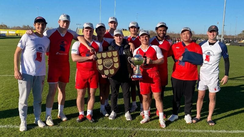 Tom Choukroun, Ryan Connolly, Nick Hudson, Manny Eduque, Rhett Dawson, Coach Ed, Alvaro Borrego, Matt Urrea, Coleman Jackson, Dhendup Dorjee and Sam Moyle with the NCR All-Star trophies