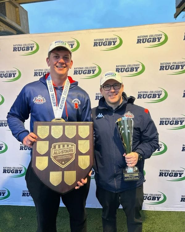 Coach Ed Tubridy and Charlie Beny with the NCR All-Star trophies in Atlanta