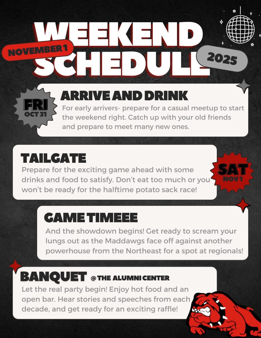 Women's alumni weekend schedule for November 1, 2025