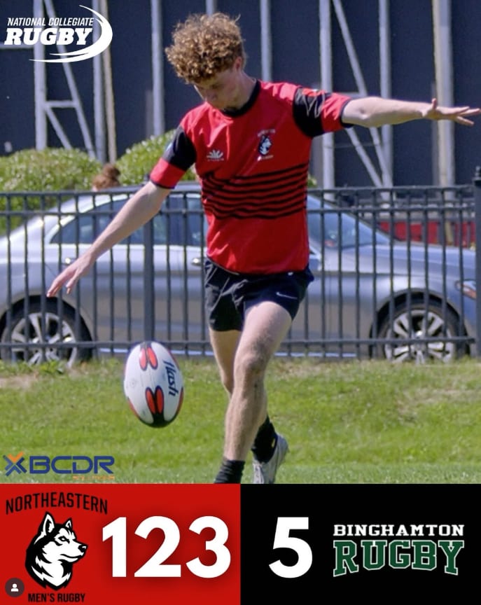 Final score graphic: Northeastern 123, Binghamton 5