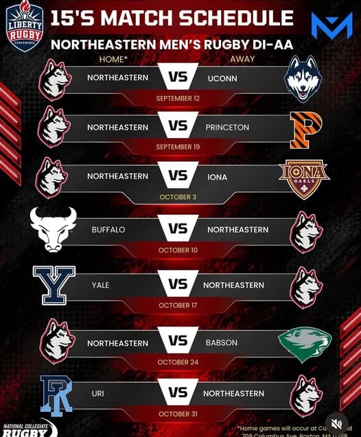 Northeastern men's 2026 15s match schedule